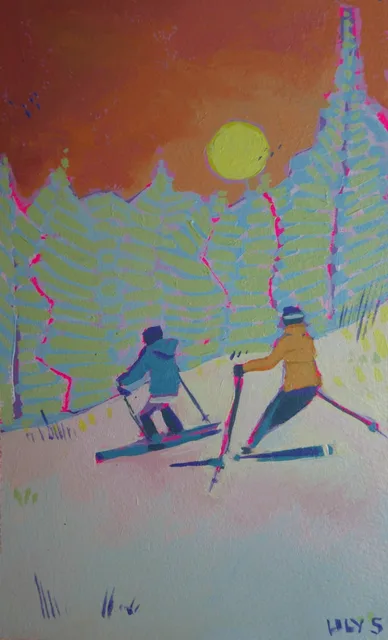 Skiers at Sunset